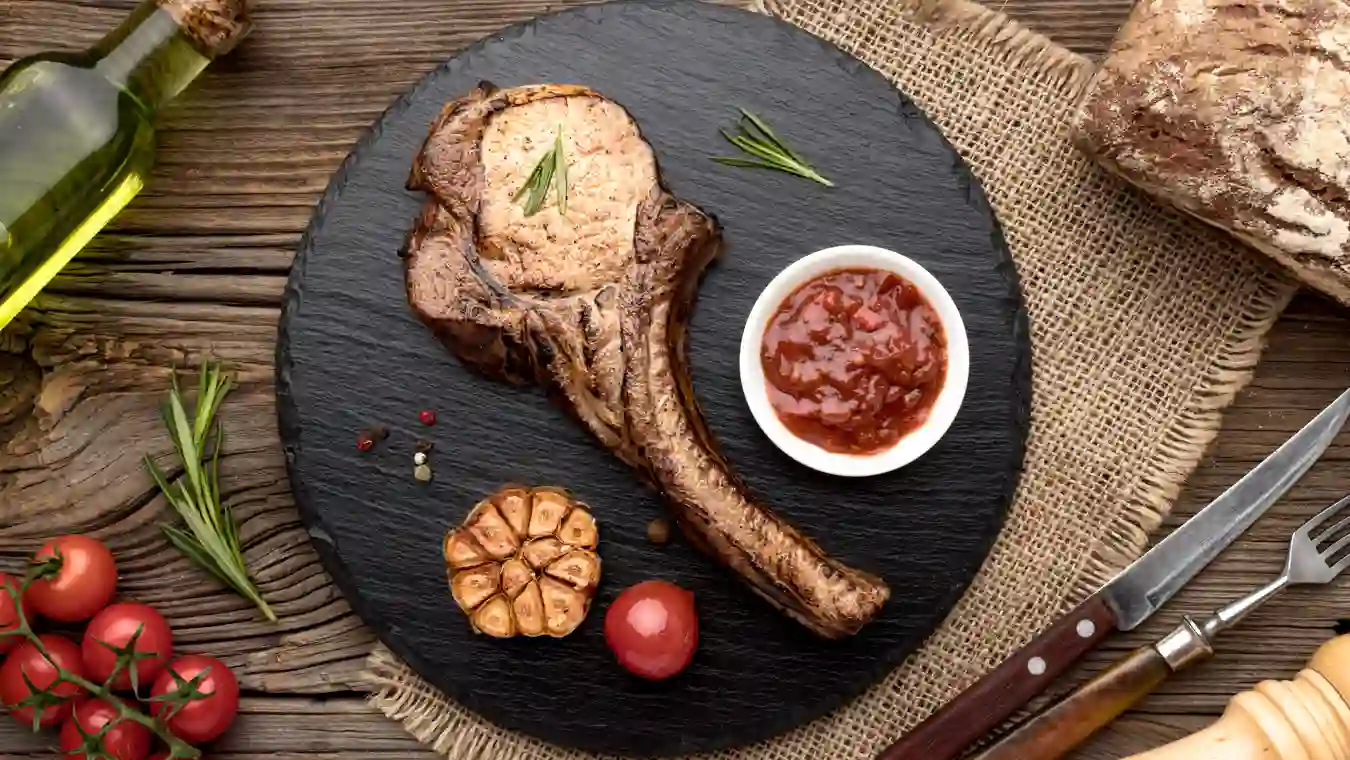Un bonito plato con Carne a la piedra